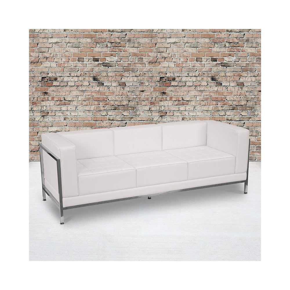 Contemporary Melrose White LeatherSoft Sofa with Encasing Frame