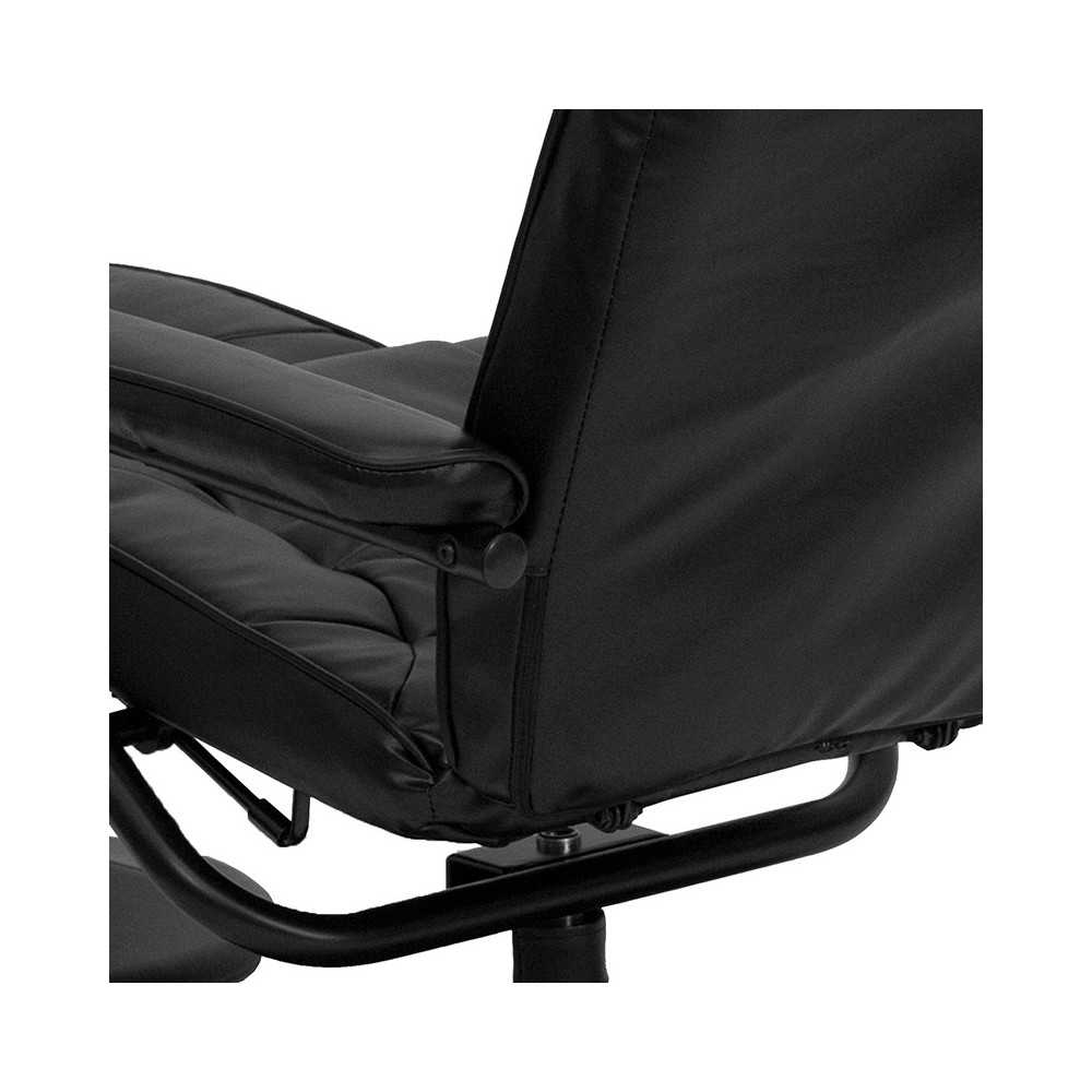 Contemporary Multi-Position Recliner and Ottoman with Wrapped Base in Black LeatherSoft
