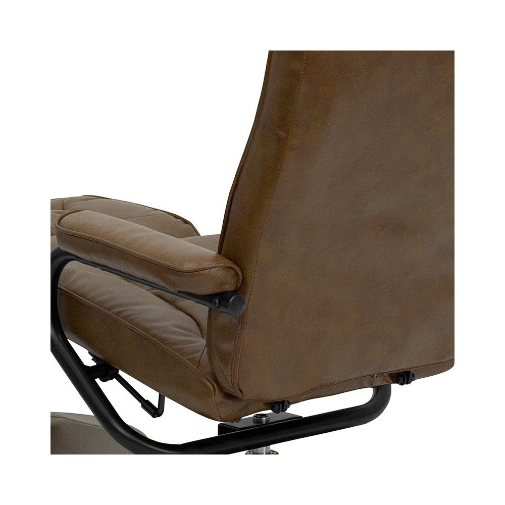 Contemporary Multi-Position Recliner and Ottoman with Wrapped Base in Palimino LeatherSoft