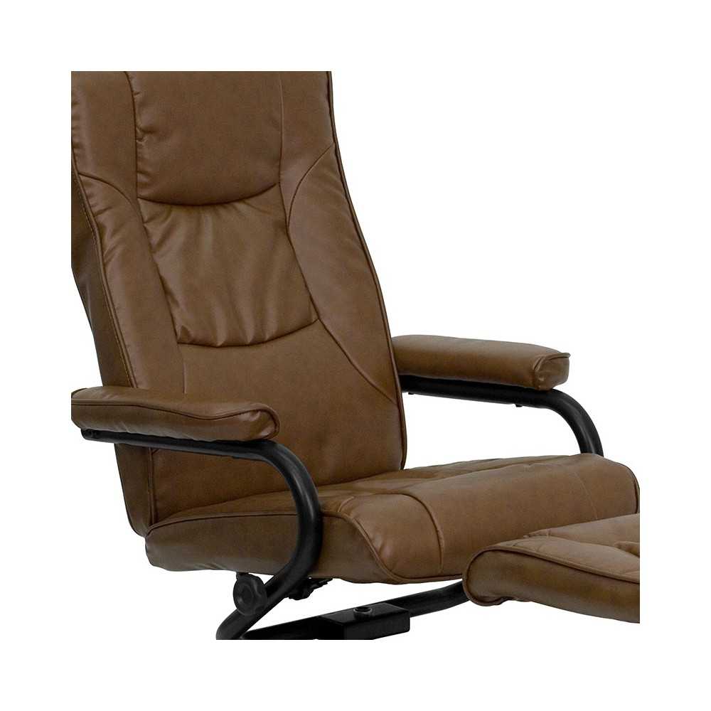 Contemporary Multi-Position Recliner and Ottoman with Wrapped Base in Palimino LeatherSoft
