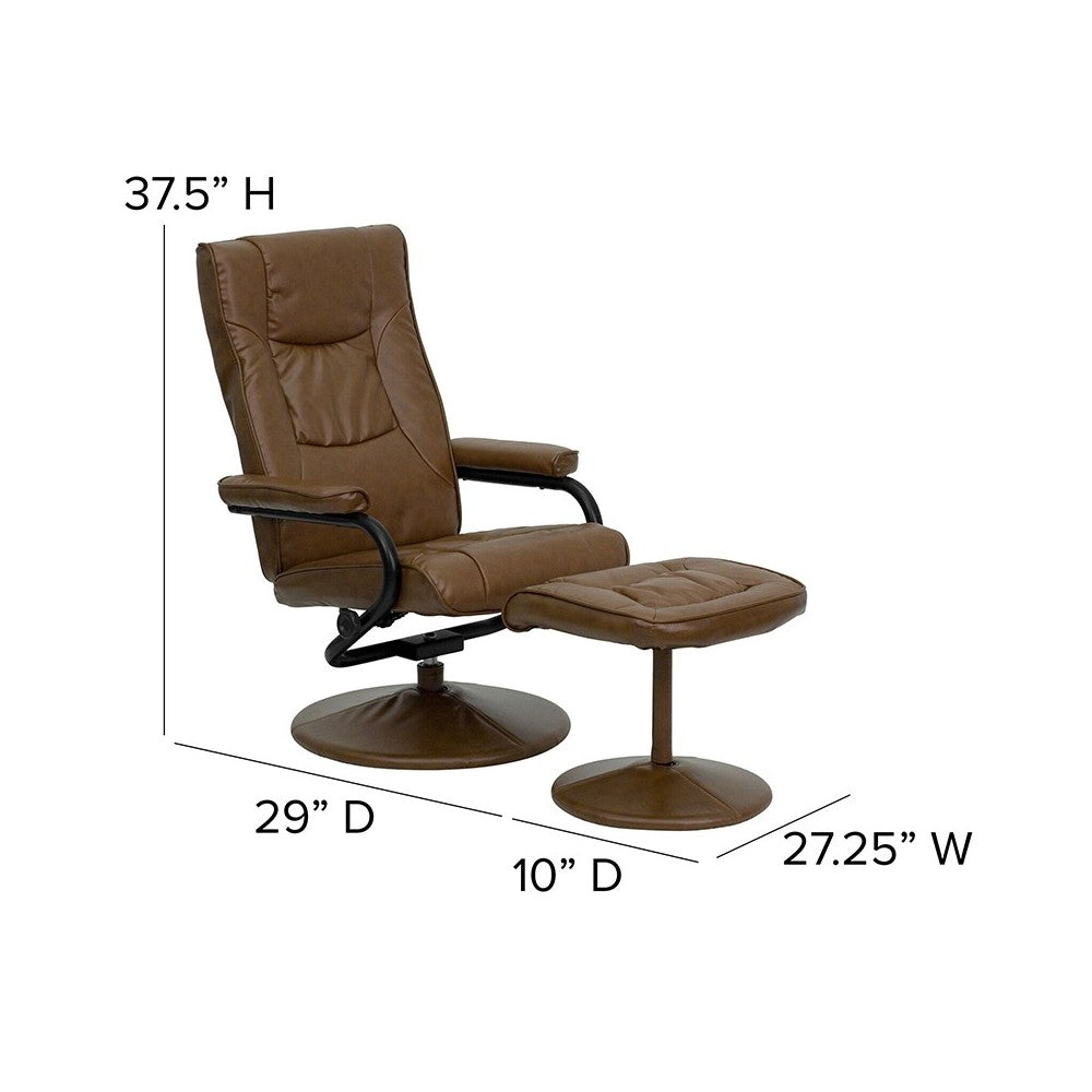 Contemporary Multi-Position Recliner and Ottoman with Wrapped Base in Palimino LeatherSoft