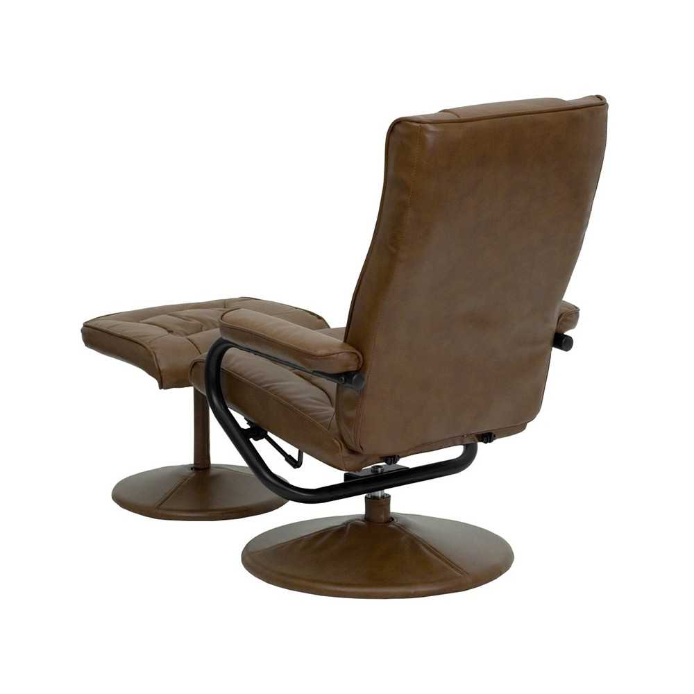 Contemporary Multi-Position Recliner and Ottoman with Wrapped Base in Palimino LeatherSoft