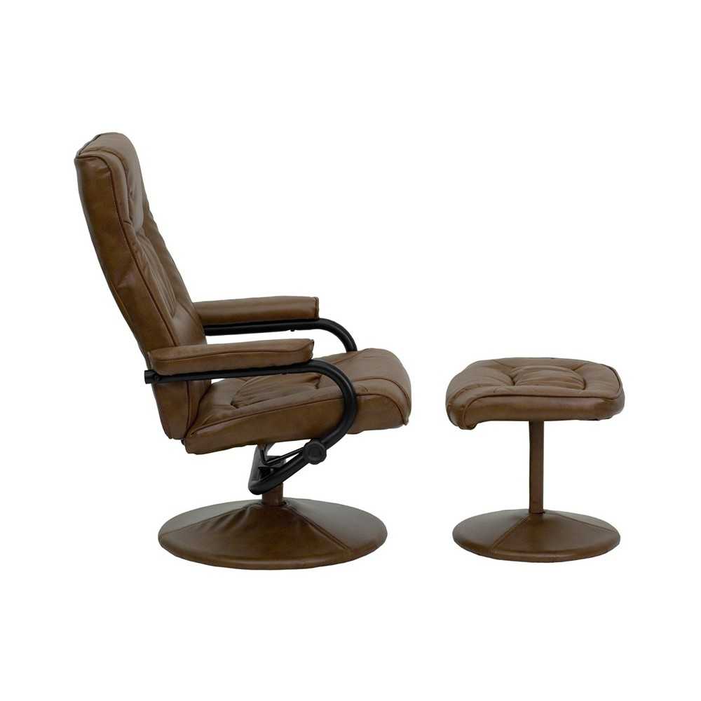Contemporary Multi-Position Recliner and Ottoman with Wrapped Base in Palimino LeatherSoft