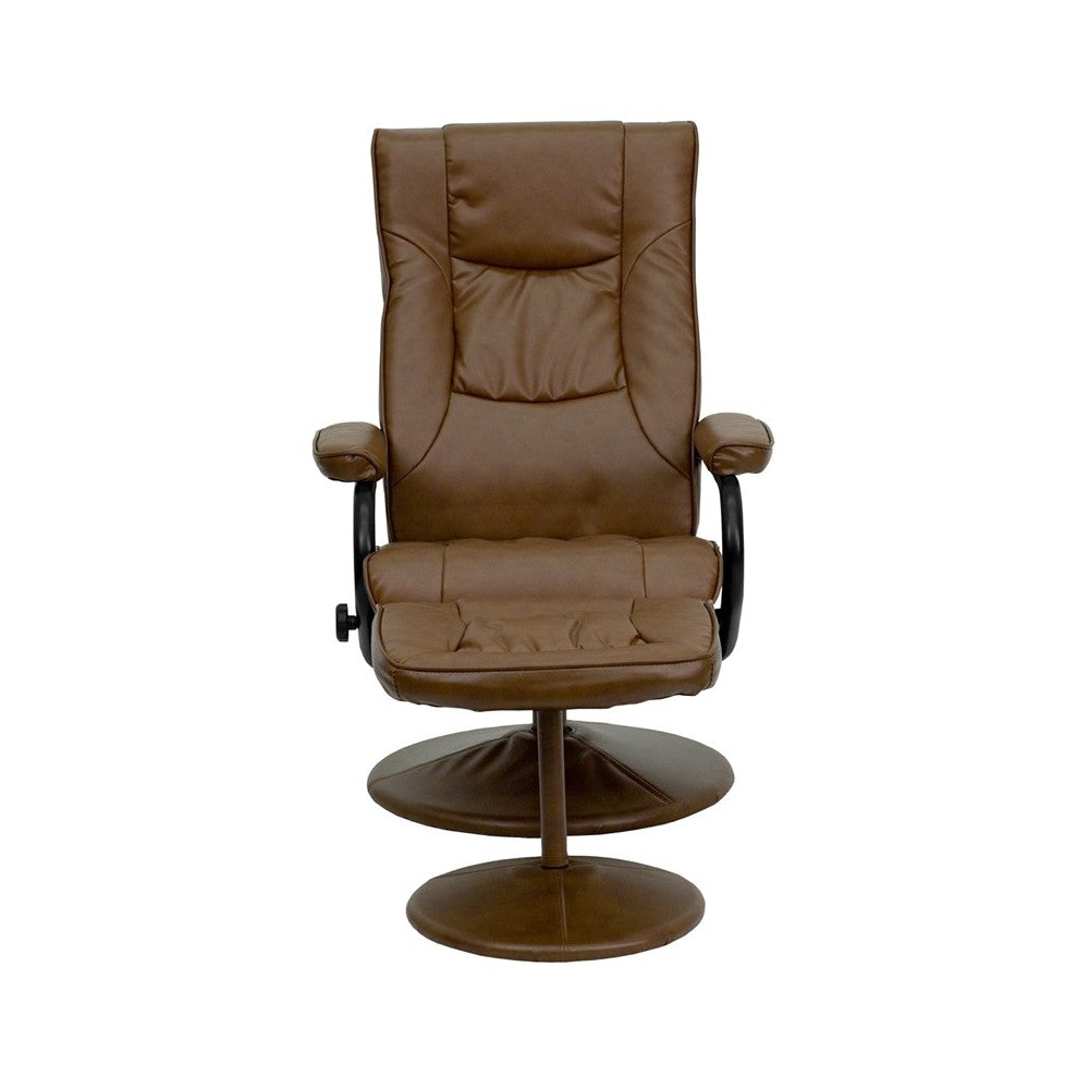 Contemporary Multi-Position Recliner and Ottoman with Wrapped Base in Palimino LeatherSoft