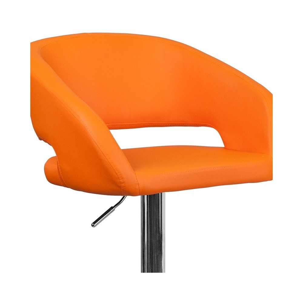 Contemporary Orange Vinyl Adjustable Height Barstool with Rounded Mid-Back and Chrome Base