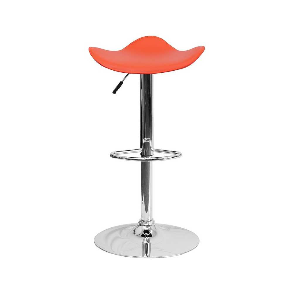 Contemporary Orange Vinyl Adjustable Height Barstool with Wavy Seat and Chrome Base