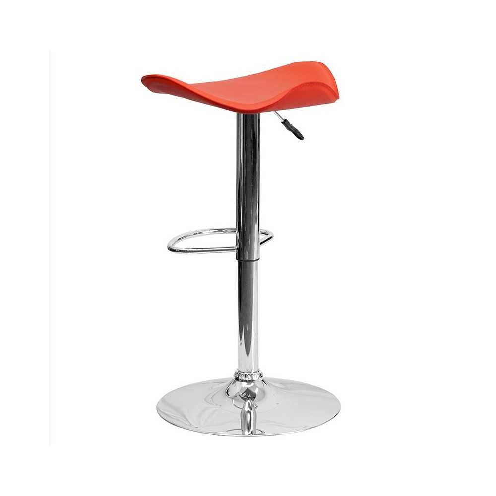 Contemporary Orange Vinyl Adjustable Height Barstool with Wavy Seat and Chrome Base