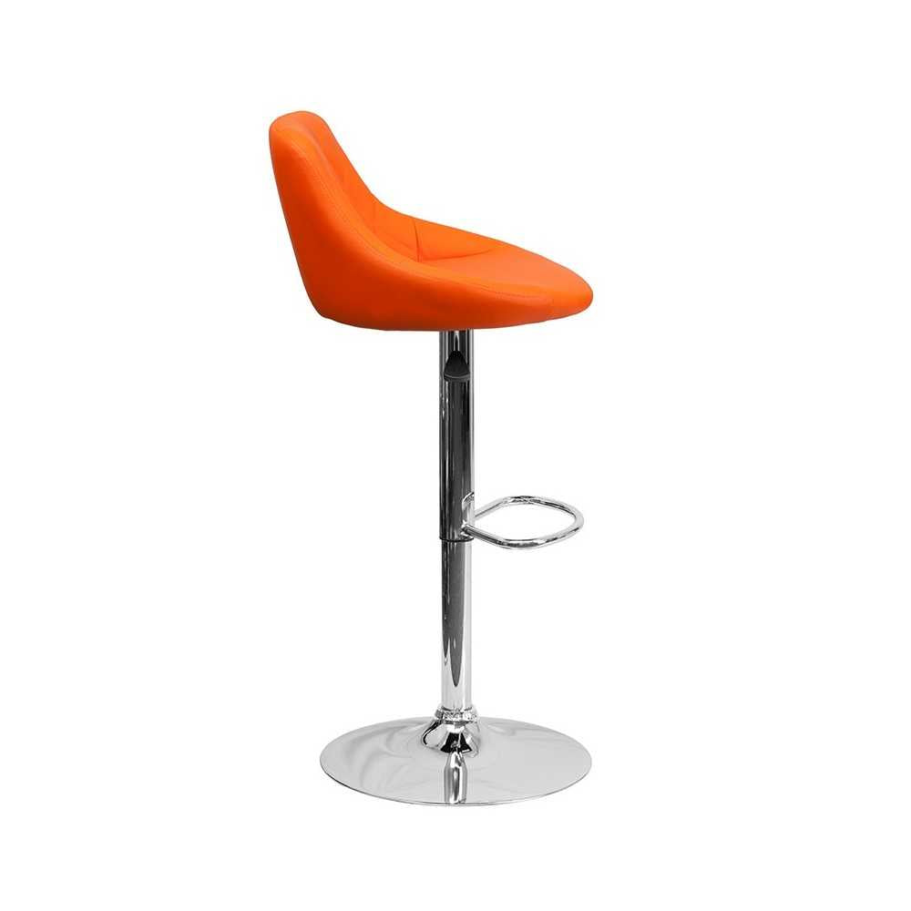 Contemporary Orange Vinyl Bucket Seat Adjustable Height Barstool with Diamond Pattern Back and Chrome Base