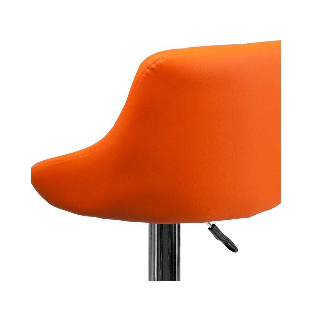 Contemporary Orange Vinyl Bucket Seat Adjustable Height Barstool with Diamond Pattern Back and Chrome Base