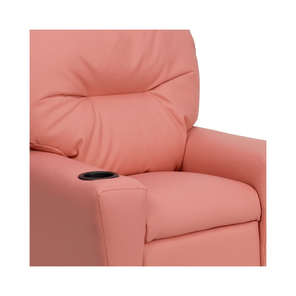 Contemporary Pink Vinyl Kids Recliner with Cup Holder
