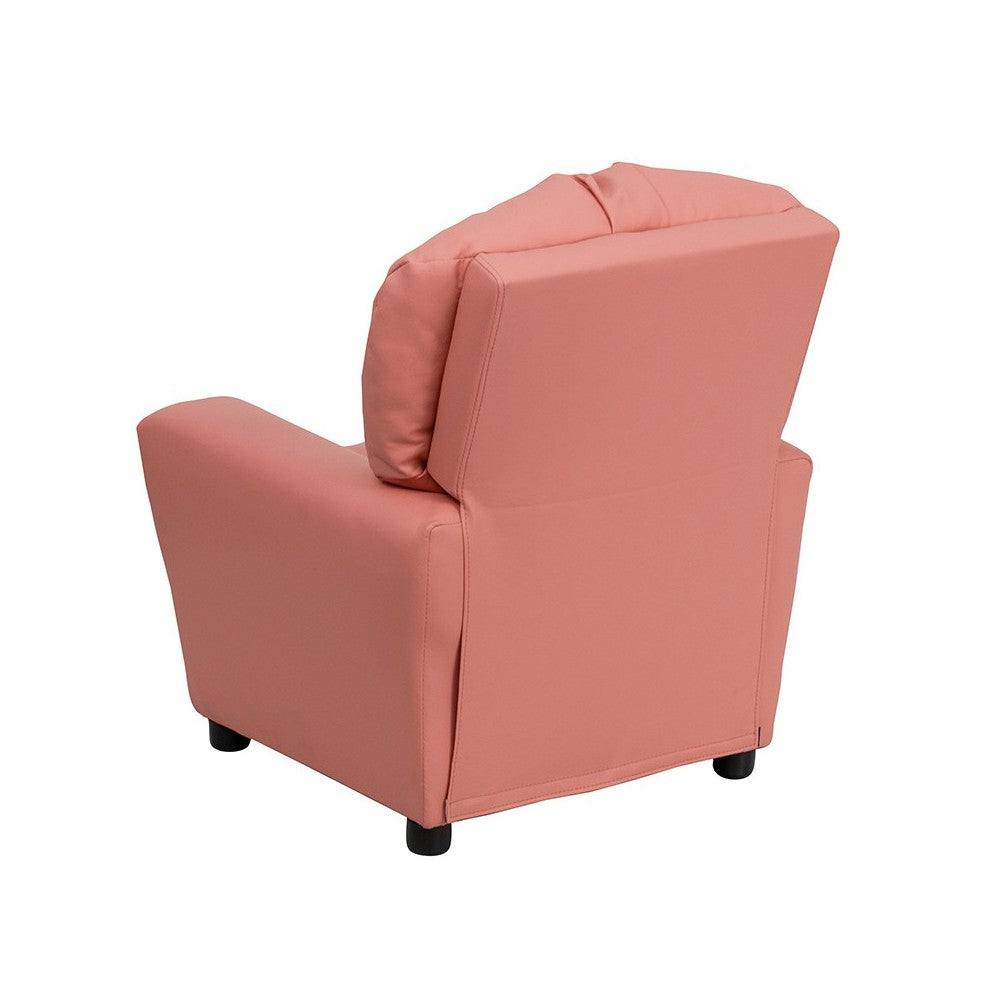 Contemporary Pink Vinyl Kids Recliner with Cup Holder