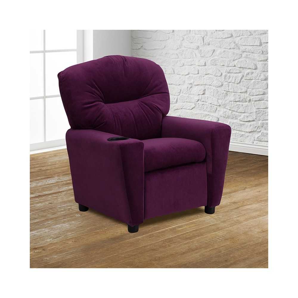 Contemporary Purple Microfiber Kids Recliner with Cup Holder