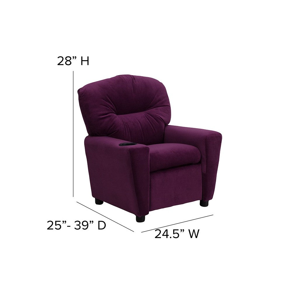 Contemporary Purple Microfiber Kids Recliner with Cup Holder