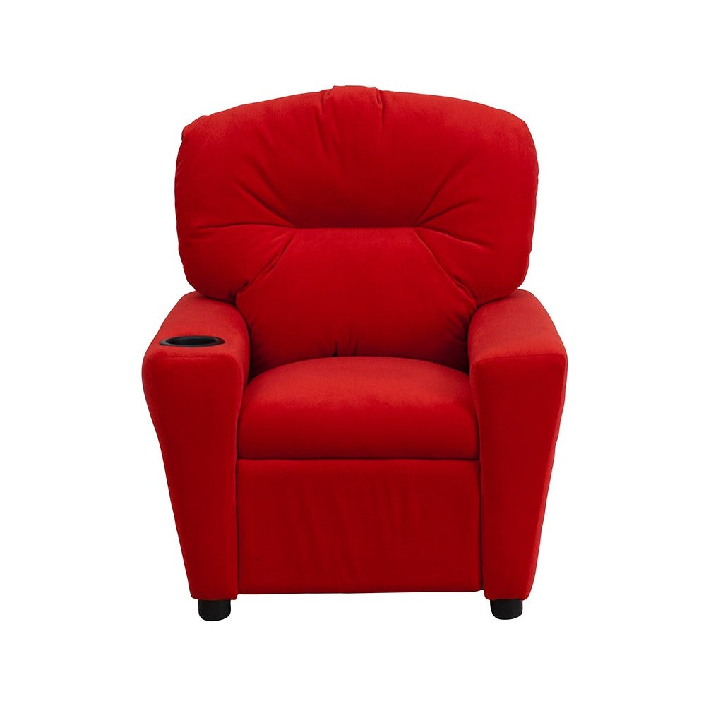 Contemporary Red Microfiber Kids Recliner with Cup Holder
