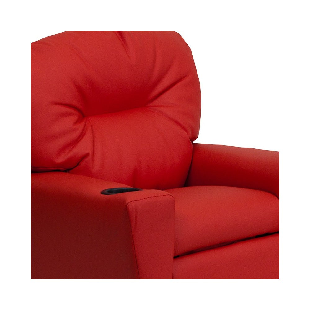 Contemporary Red Vinyl Kids Recliner with Cup Holder