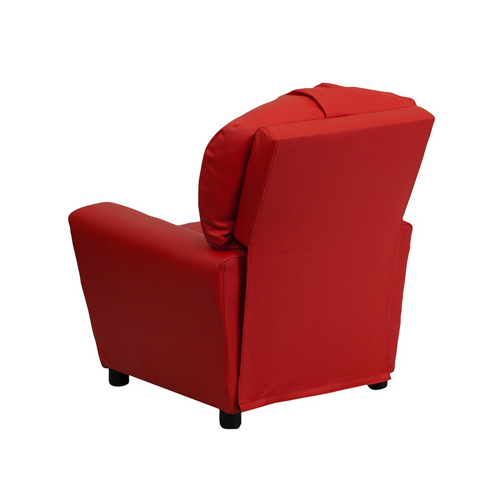 Contemporary Red Vinyl Kids Recliner with Cup Holder