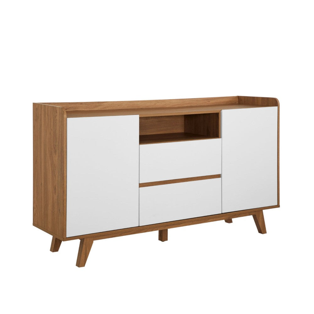 Contemporary Tray-Top 2-Door Sideboard - Solid White/English Oak