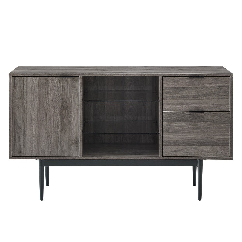 Contemporary Two-Tone Glass Shelf Sideboard - Slate Gray