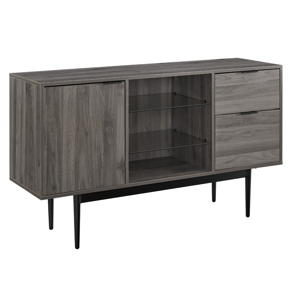 Contemporary Two-Tone Glass Shelf Sideboard - Slate Gray