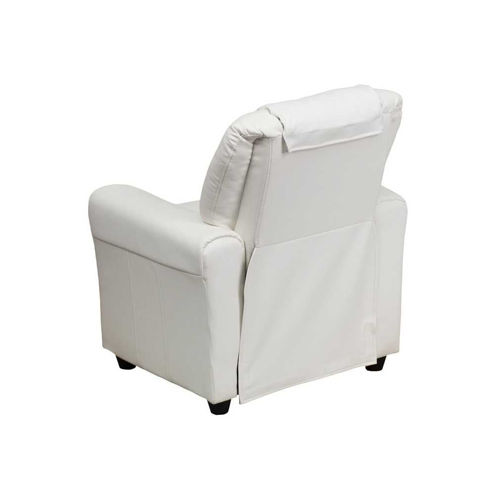 Contemporary White Vinyl Kids Recliner with Cup Holder and Headrest