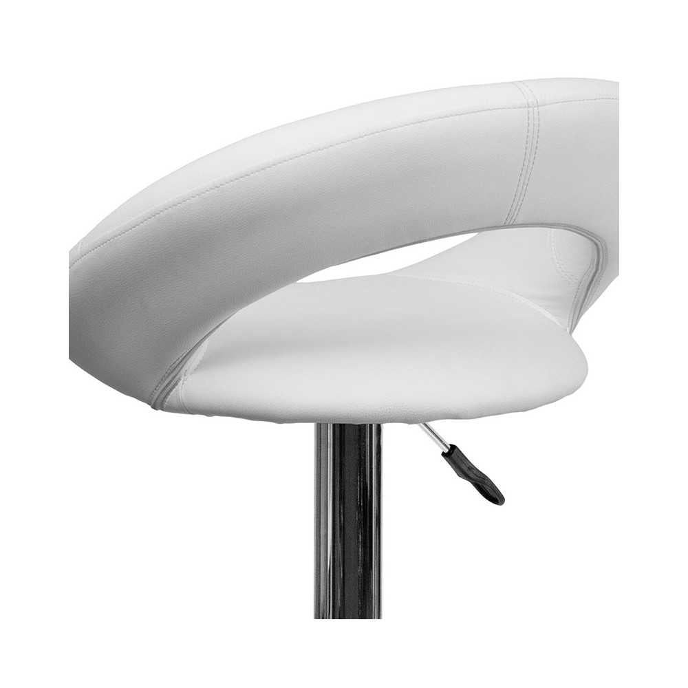 Contemporary White Vinyl Rounded Orbit-Style Back Adjustable Height Barstool with Chrome Base