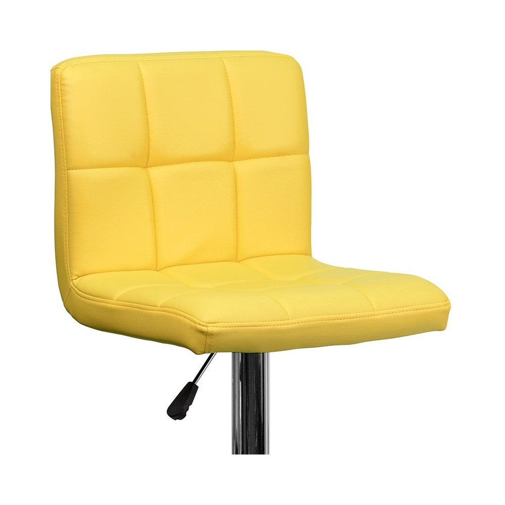 Contemporary Yellow Quilted Vinyl Adjustable Height Barstool with Chrome Base