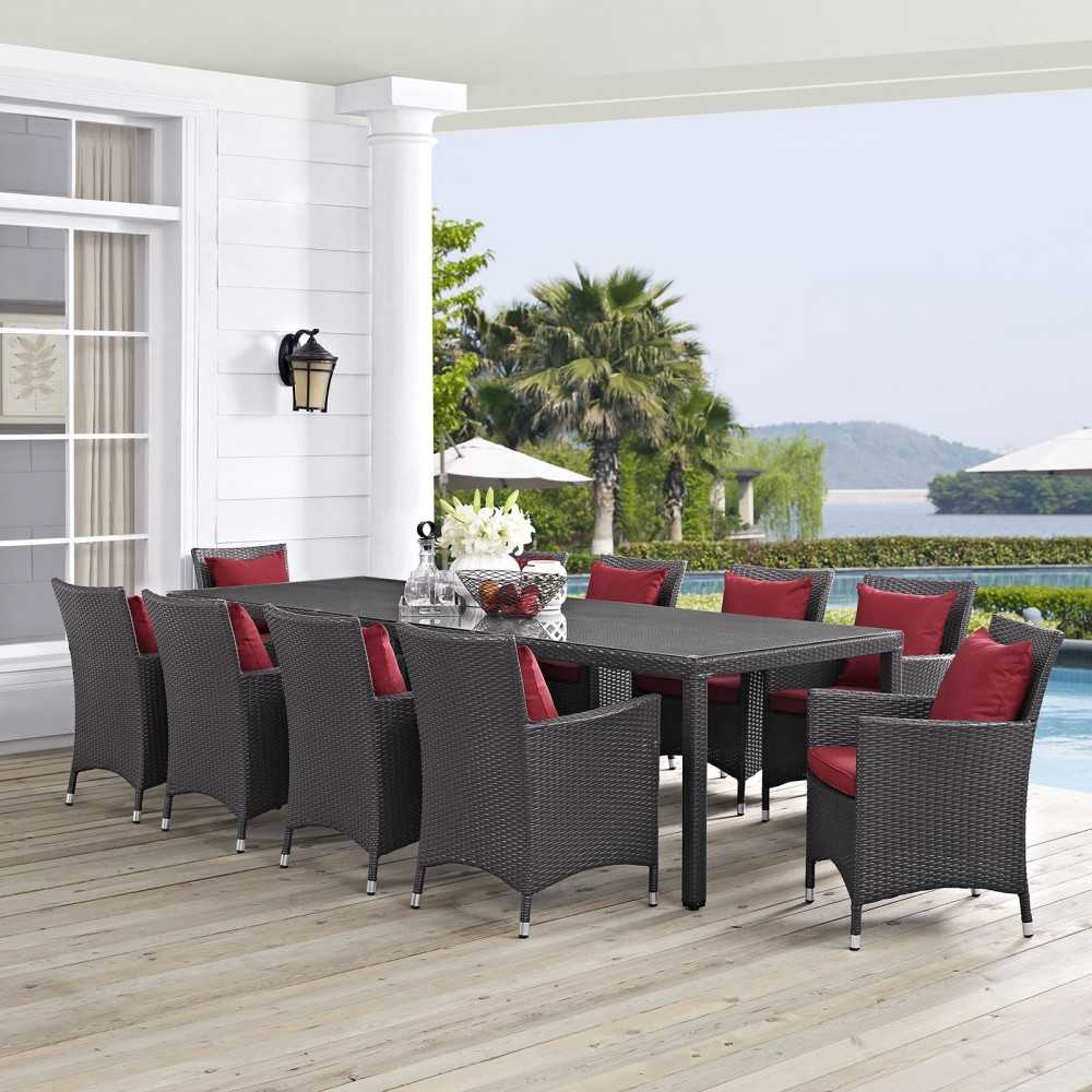 Convene 11 Piece Outdoor Patio Dining Set, Espresso Red, EEI-2219-EXP-RED-SET