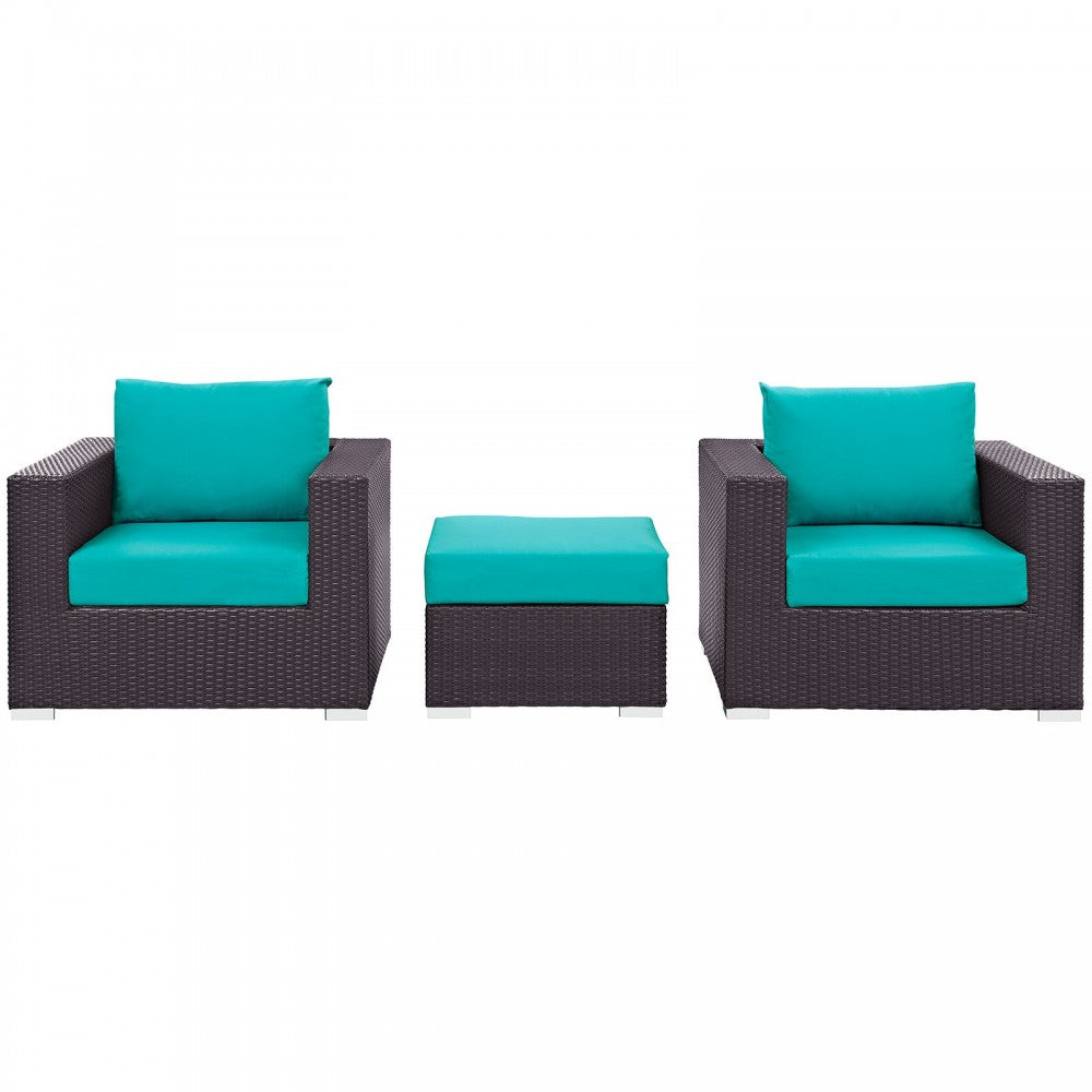 Convene 3 Piece Outdoor Patio Sofa Set, Espresso Turquoise, EEI-2174-EXP-TRQ-SET