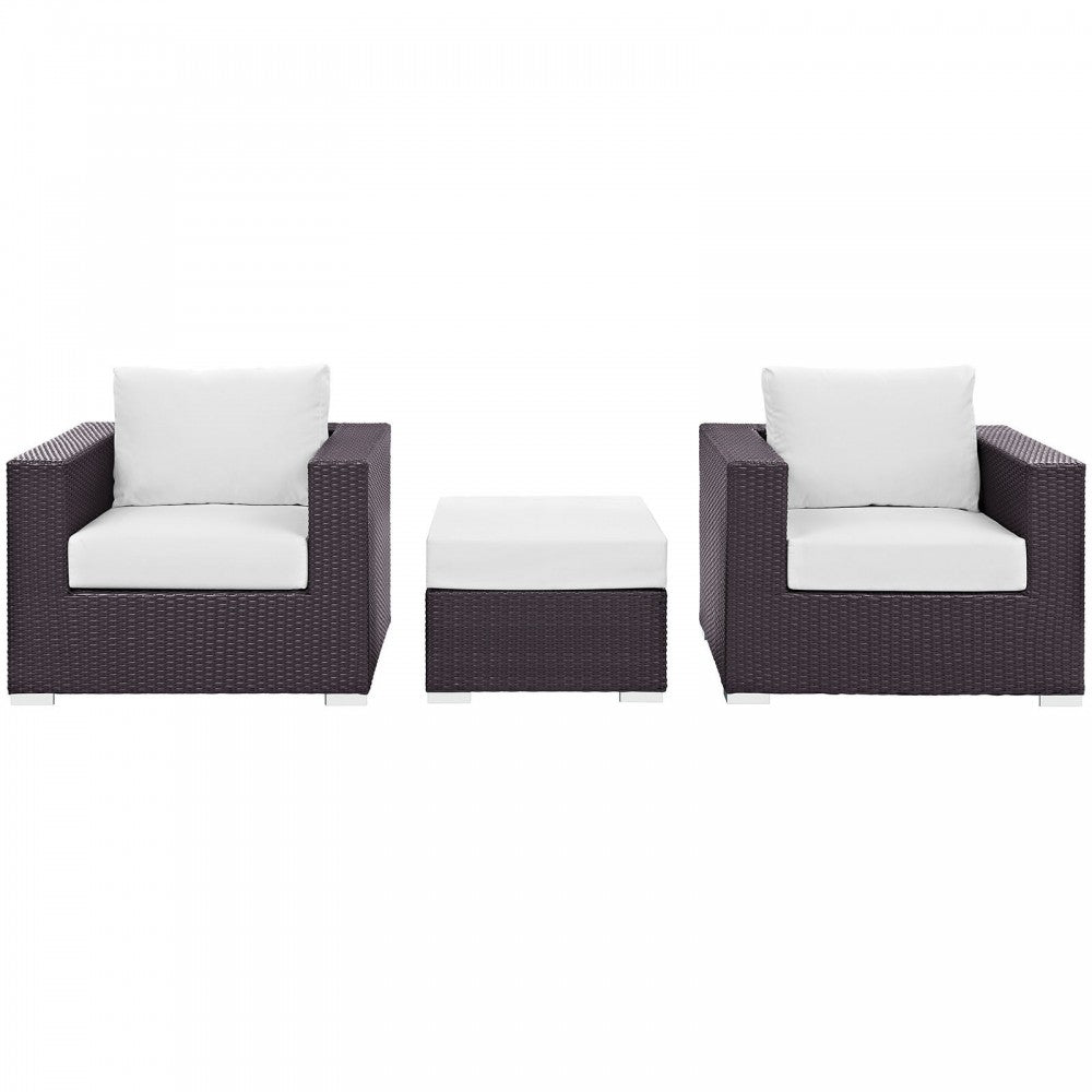 Convene 3 Piece Outdoor Patio Sofa Set, Espresso White, EEI-2174-EXP-WHI-SET