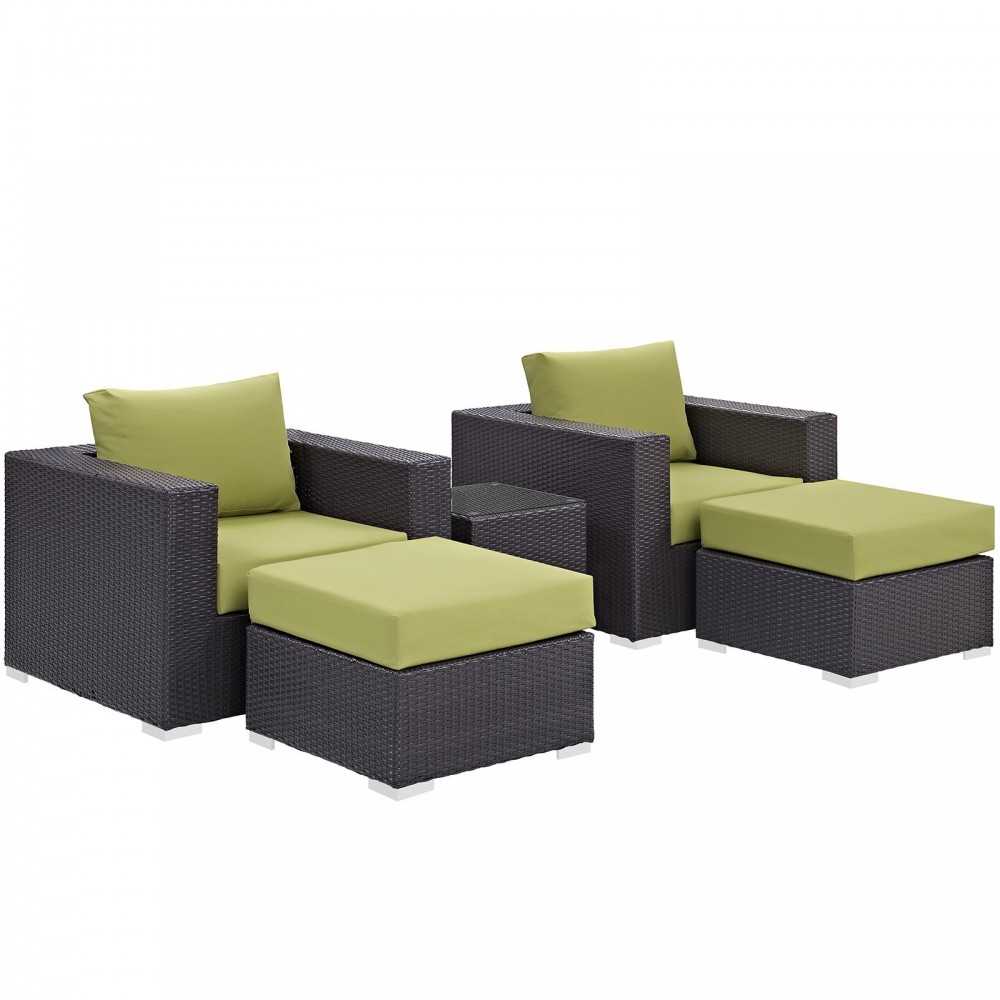 Convene 5 Piece Outdoor Patio Sectional Set, Espresso Peridot, EEI-2201-EXP-PER-SET