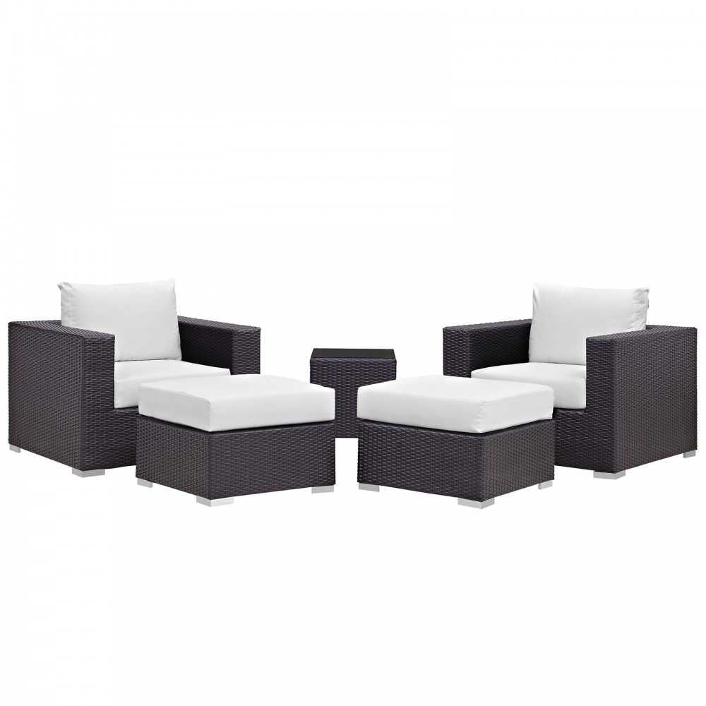Convene 5 Piece Outdoor Patio Sectional Set, Espresso White, EEI-2201-EXP-WHI-SET