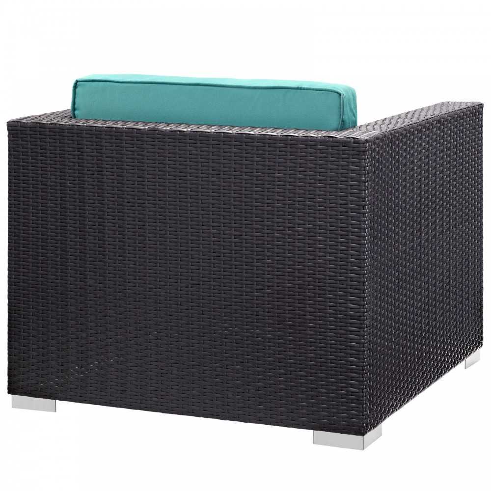 Convene 5 Piece Outdoor Patio Sectional Set, Espresso Turquoise, EEI-1809-EXP-TRQ-SET