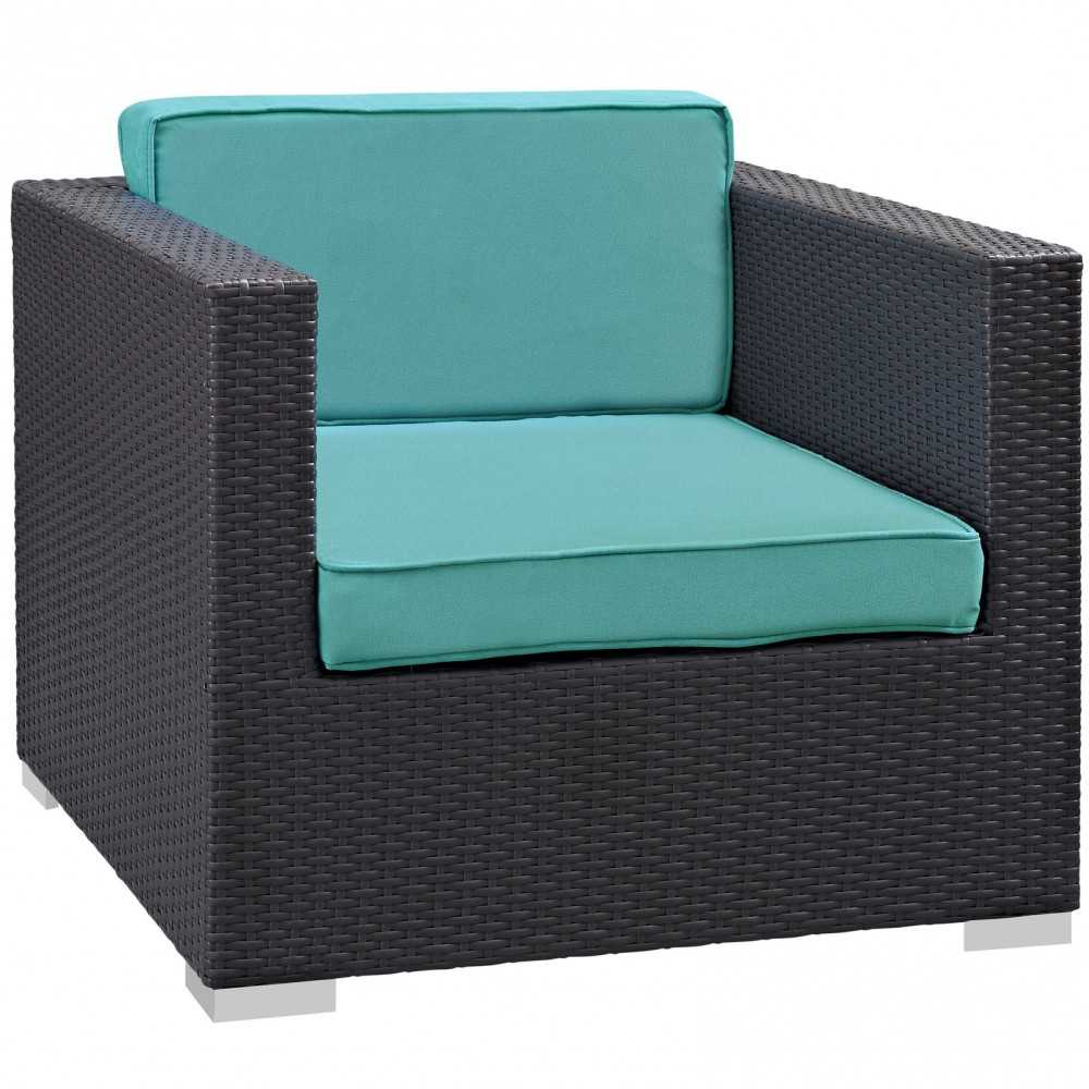 Convene 5 Piece Outdoor Patio Sectional Set, Espresso Turquoise, EEI-1809-EXP-TRQ-SET