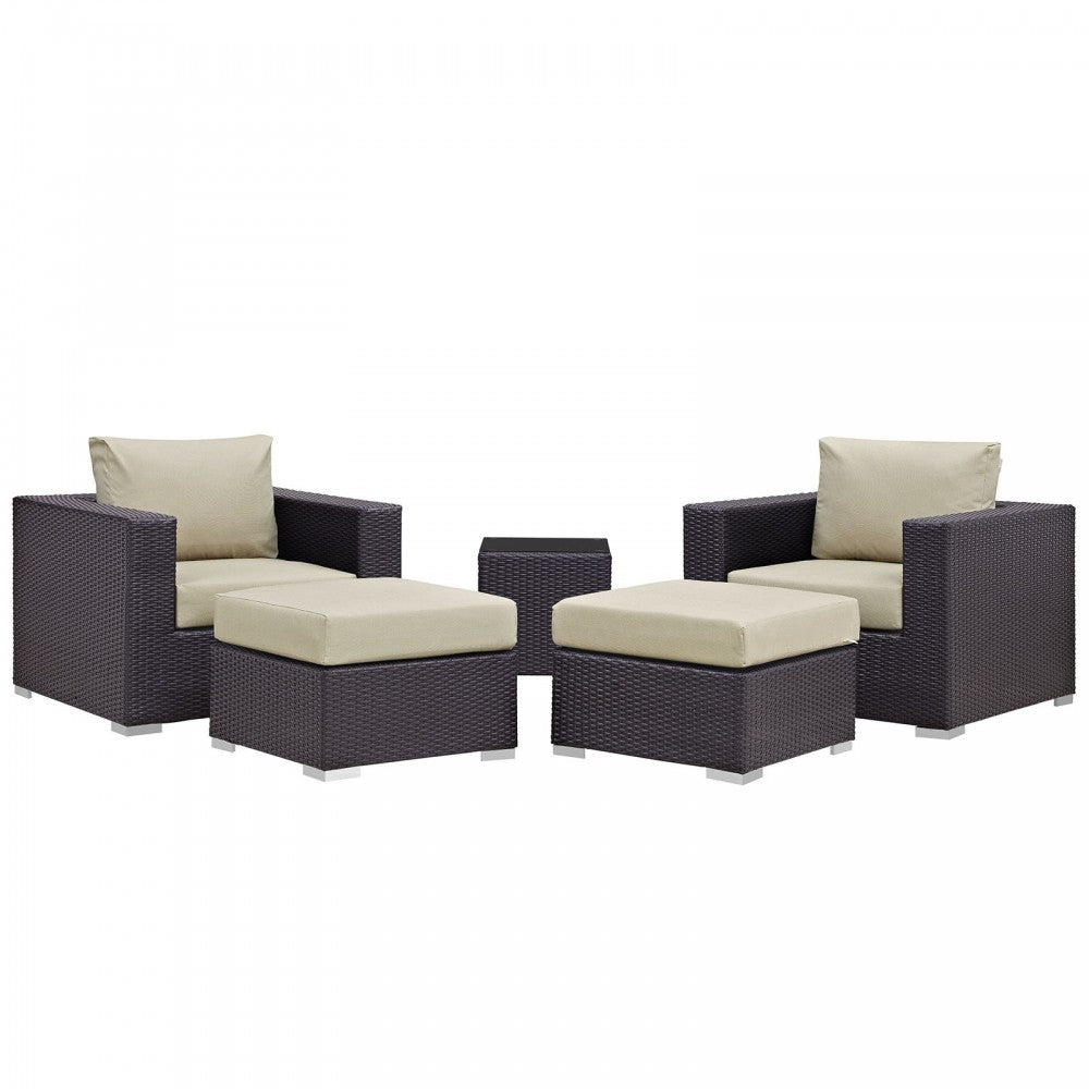 Convene 5 Piece Outdoor Patio Sectional Set, Espresso Beige, EEI-1809-EXP-BEI-SET