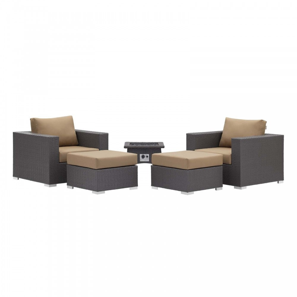 Convene 5 Piece Set Outdoor Patio with Fire Pit, Espresso Mocha, EEI-3726-EXP-MOC-SET