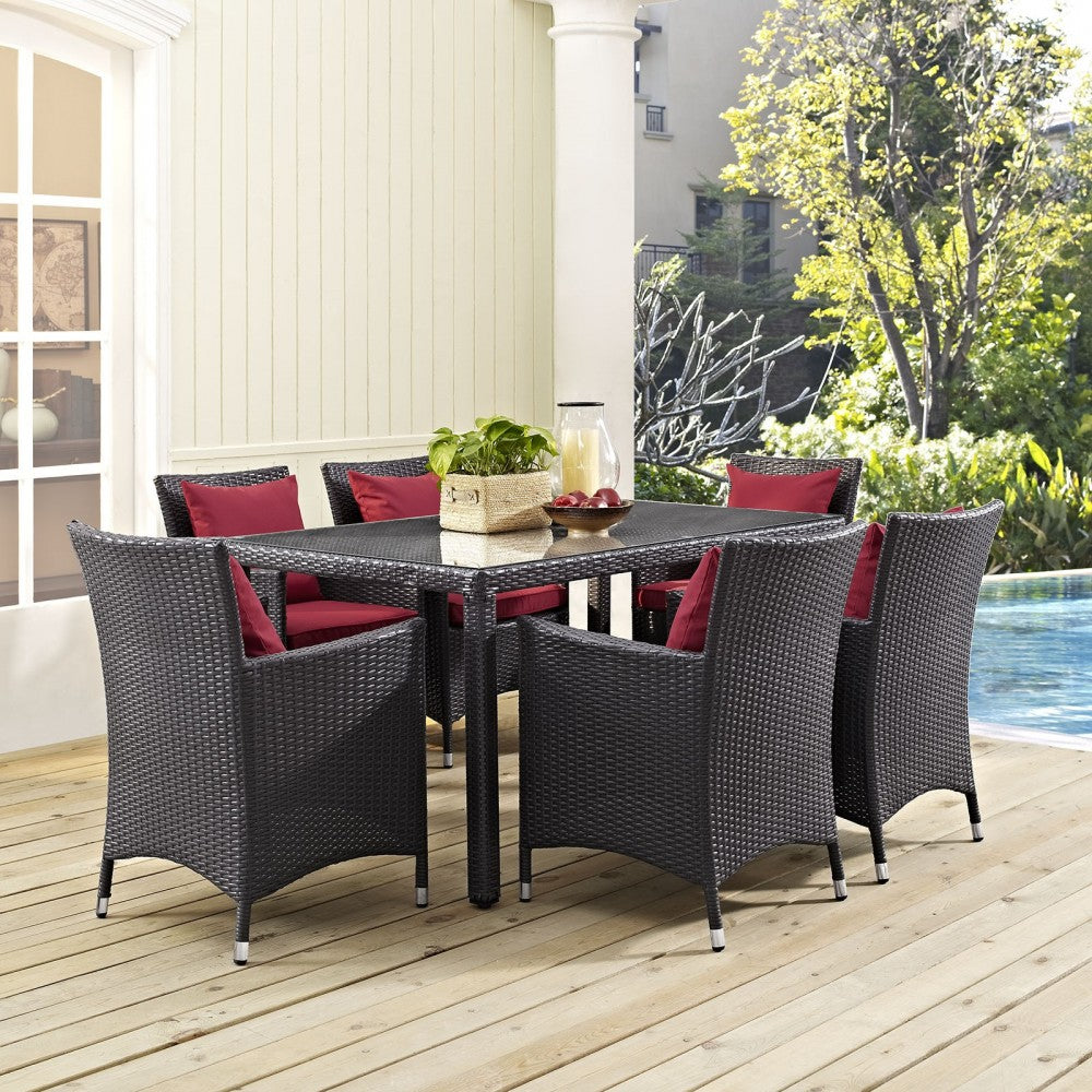 Convene 7 Piece Outdoor Patio Dining Set, Espresso Red, EEI-2241-EXP-RED-SET