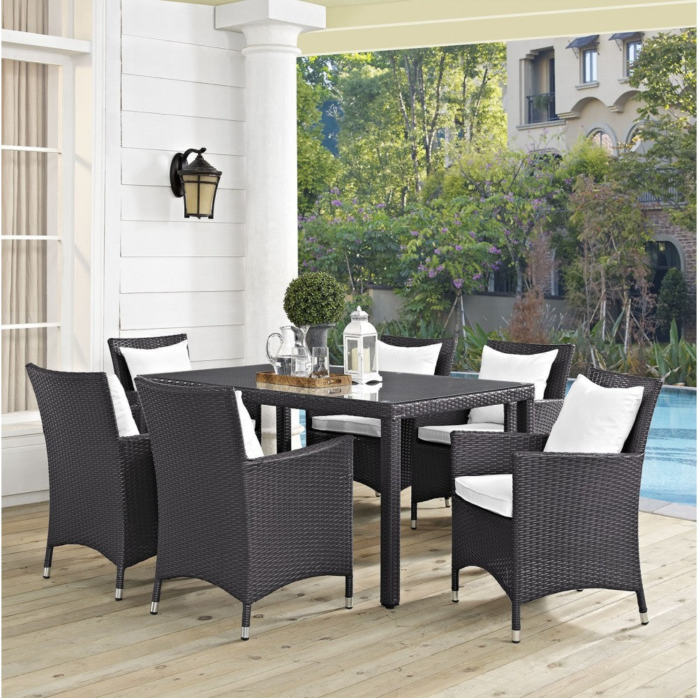 Convene 7 Piece Outdoor Patio Dining Set, Espresso White, EEI-2241-EXP-WHI-SET