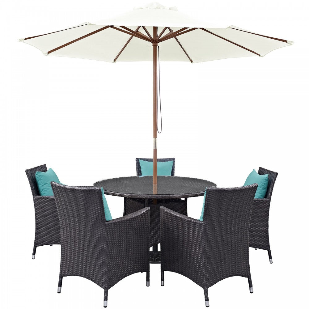 Convene 7 Piece Outdoor Patio Dining Set, Espresso Turquoise, EEI-2193-EXP-TRQ-SET