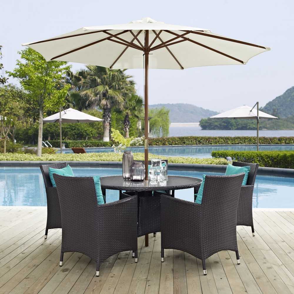 Convene 7 Piece Outdoor Patio Dining Set, Espresso Turquoise, EEI-2193-EXP-TRQ-SET