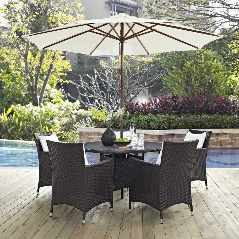 Convene 7 Piece Outdoor Patio Dining Set, Espresso White, EEI-2193-EXP-WHI-SET