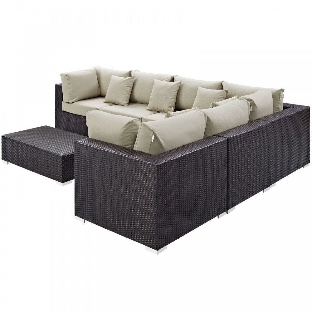Convene 7 Piece Outdoor Patio Sectional Set, Espresso Beige, EEI-2168-EXP-BEI-SET