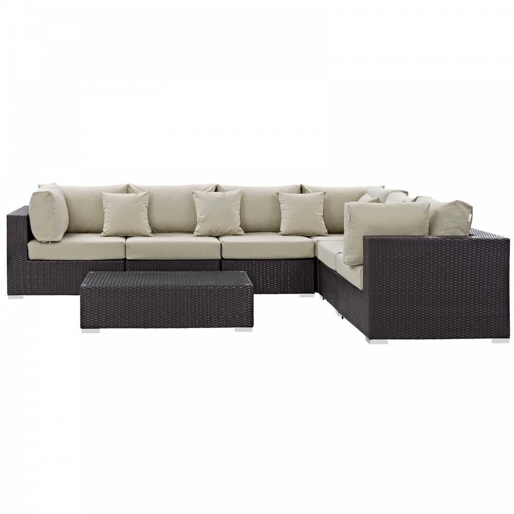 Convene 7 Piece Outdoor Patio Sectional Set, Espresso Beige, EEI-2168-EXP-BEI-SET