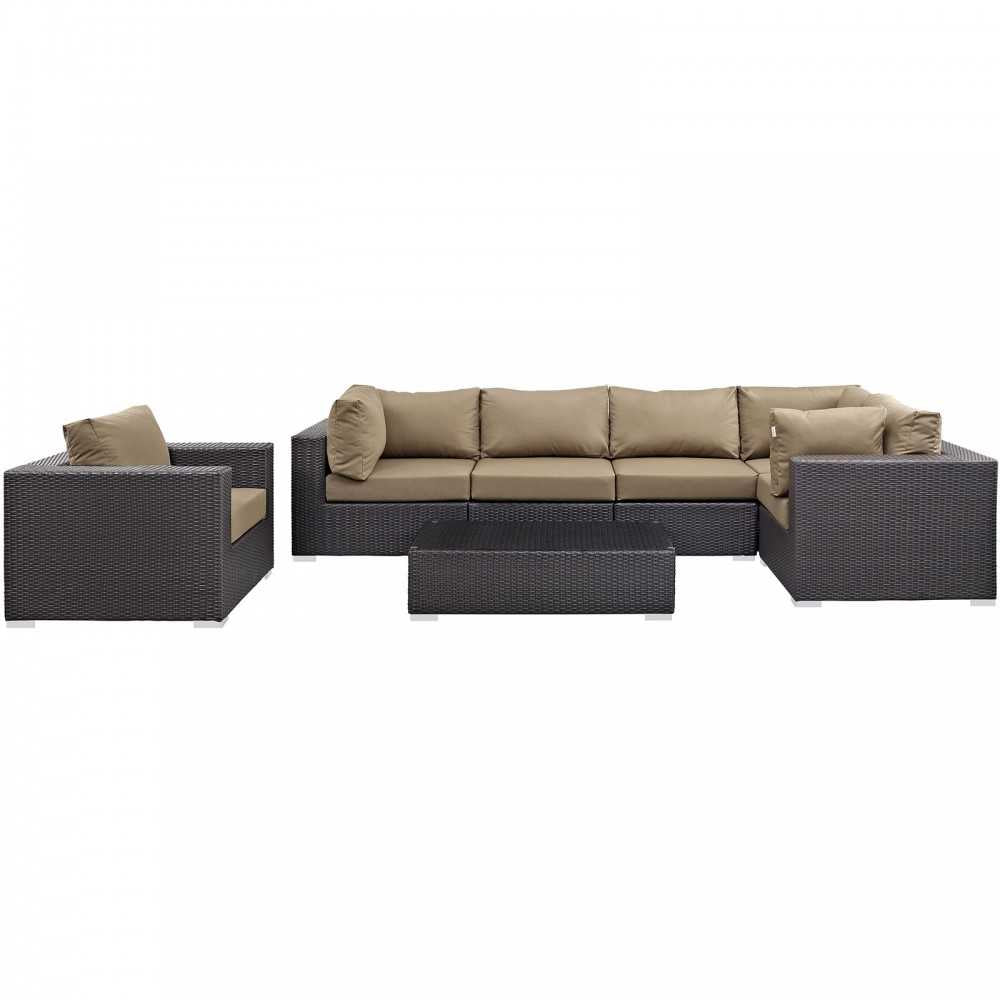 Convene 7 Piece Outdoor Patio Sectional Set, Espresso Mocha, EEI-2157-EXP-MOC-SET