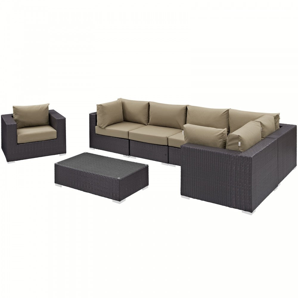 Convene 7 Piece Outdoor Patio Sectional Set, Espresso Mocha, EEI-2157-EXP-MOC-SET
