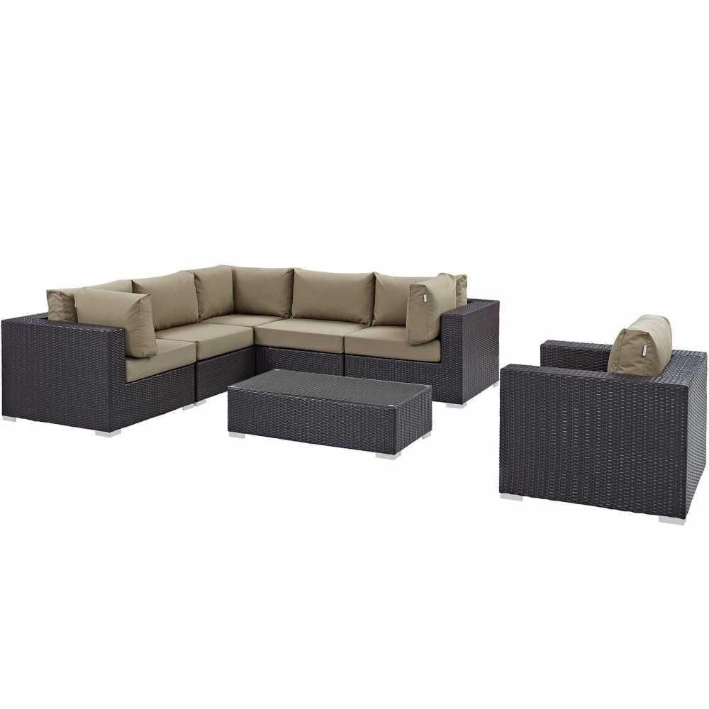 Convene 7 Piece Outdoor Patio Sectional Set, Espresso Mocha, EEI-2157-EXP-MOC-SET