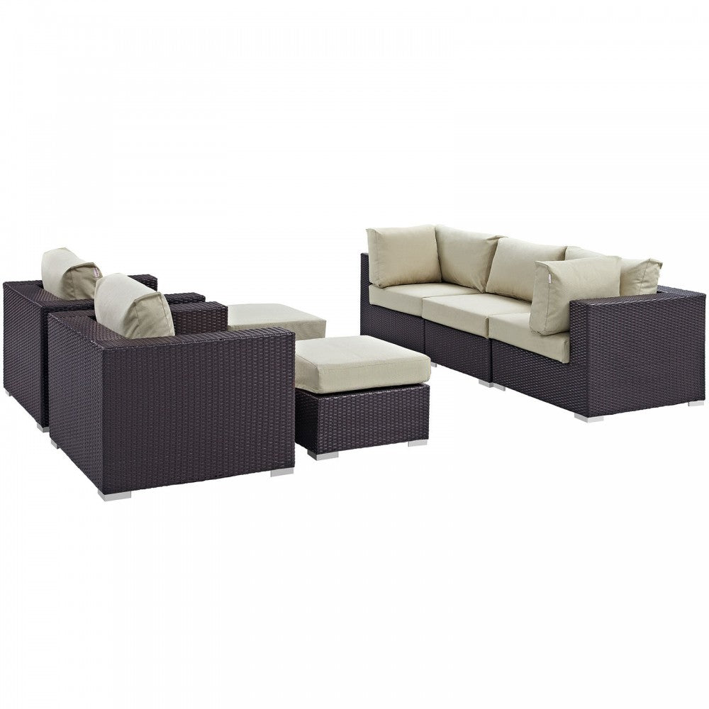 Convene 7 Piece Outdoor Patio Sectional Set, Espresso Beige, EEI-2200-EXP-BEI-SET