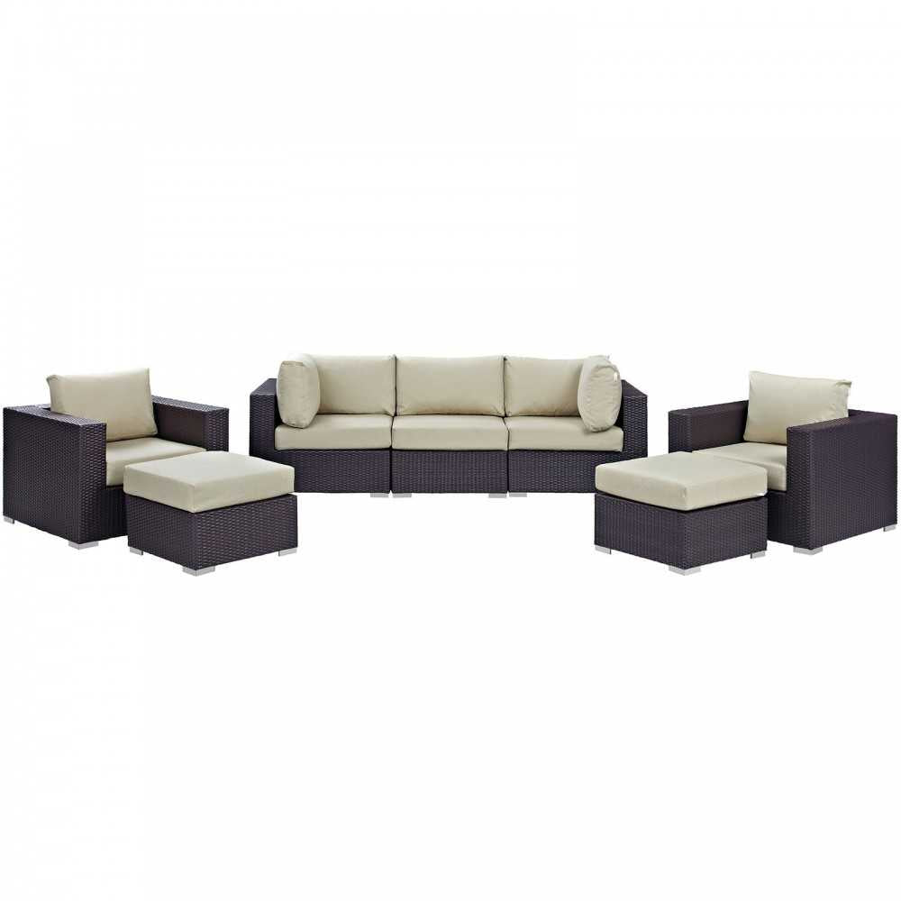 Convene 7 Piece Outdoor Patio Sectional Set, Espresso Beige, EEI-2200-EXP-BEI-SET
