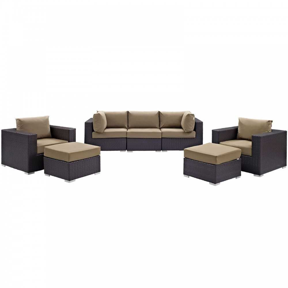 Convene 7 Piece Outdoor Patio Sectional Set, Espresso Mocha, EEI-2200-EXP-MOC-SET