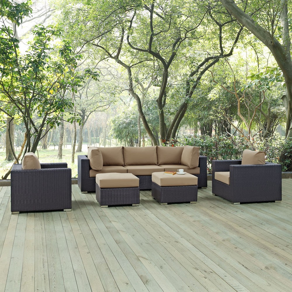 Convene 7 Piece Outdoor Patio Sectional Set, Espresso Mocha, EEI-2200-EXP-MOC-SET