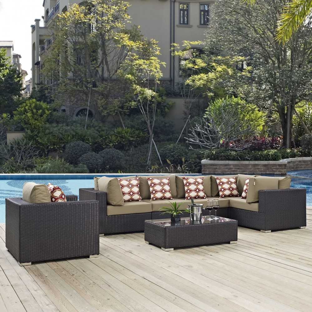 Convene 7 Piece Outdoor Patio Sectional Set, Espresso Mocha, EEI-2350-EXP-MOC-SET